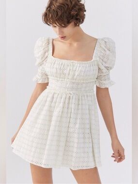 For Love and Lemons White Eyelet Puff-Sleeve Mini Dress